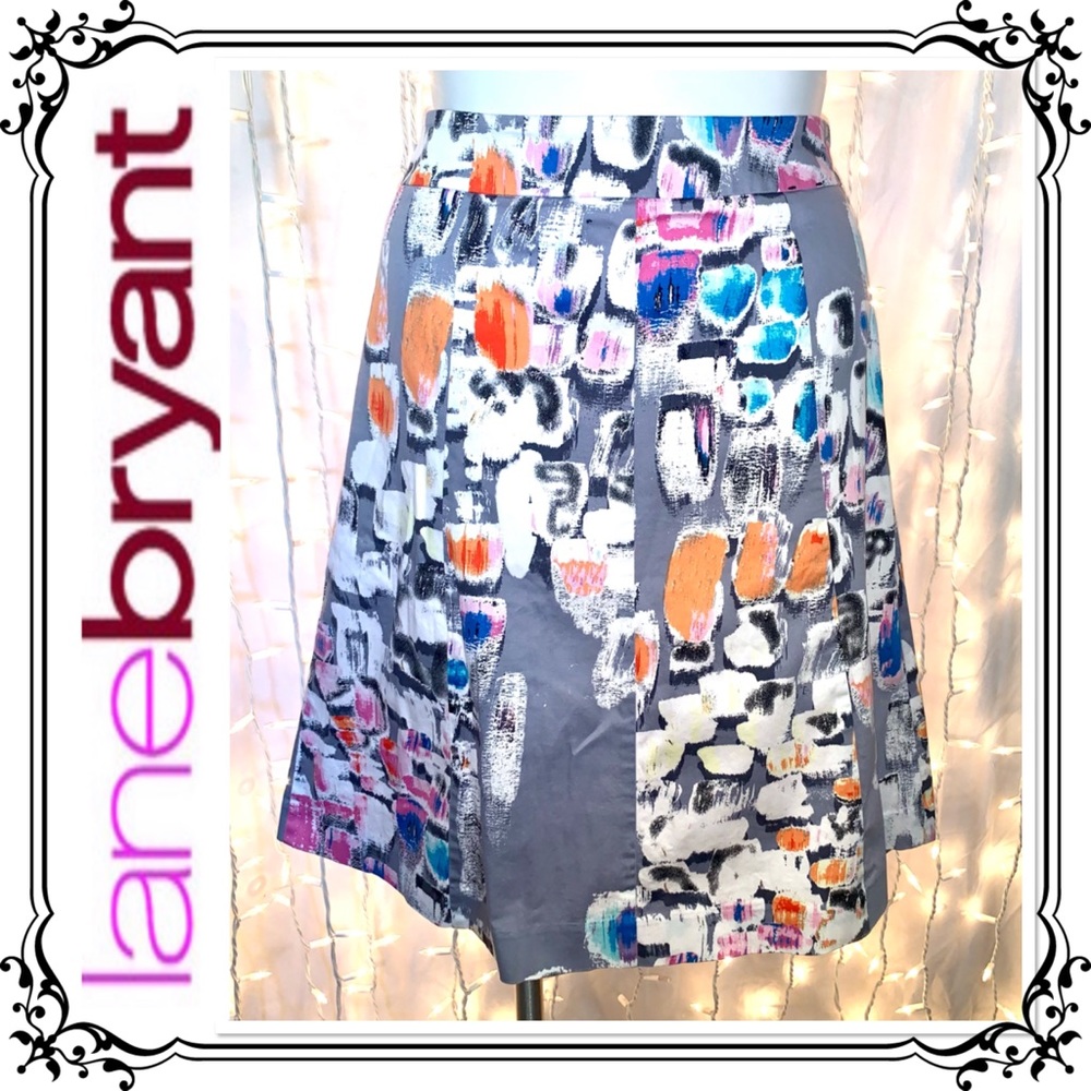 LANE BRYANT ⭐️ Gray Watercolor Cotton Panel Skirt